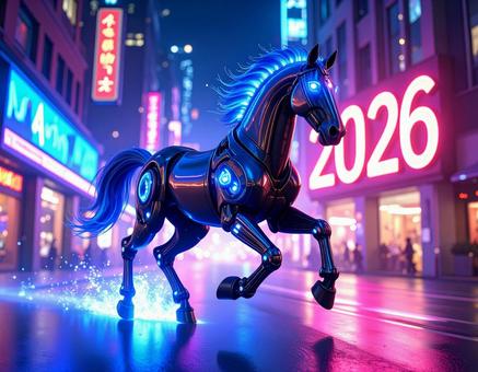 2026年サイバーネオン風な馬の年賀素材 2026年サイバーネオン風な馬の年賀素材の写真