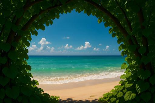 緑のアーチ越しの海 緑のアーチ越しの海の写真