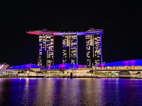 マリーナサンズベイ シンガポール,夜景,マリーナベイサンズの写真素材