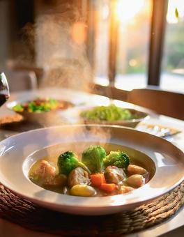 熱々のクリームシチュー(ポスター用) クリームシチュー,シチュー,ホワイトシチューの写真素材