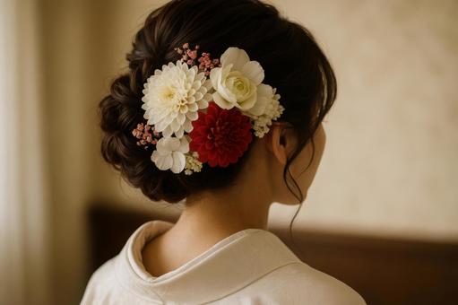 花嫁の髪飾りとアップスタイル 花嫁の髪飾りとアップスタイルの写真