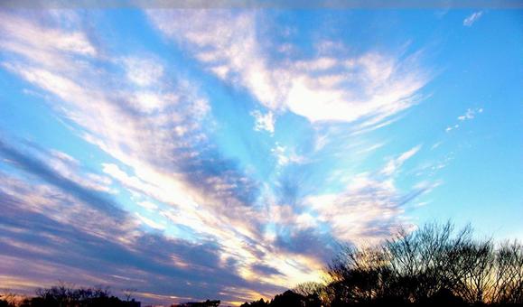 様々な色が混じった冬の空 様々な色が混じった冬の空の写真