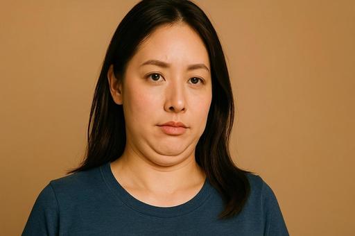 二重アゴの女性・肥満・顔のたるみ・加齢 二重アゴの女性・肥満・顔のたるみ・加齢の写真