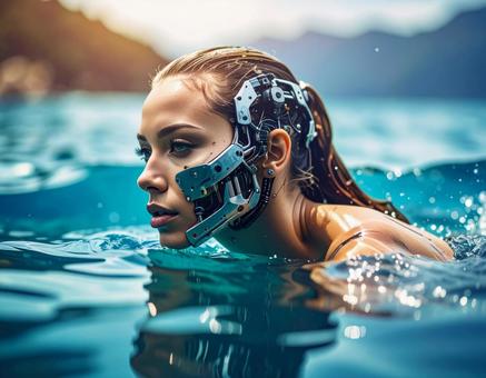 泳ぐアンドロイドの女性の写真