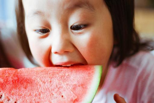 Child eating watermelon, watermelon, children, summer, JPG