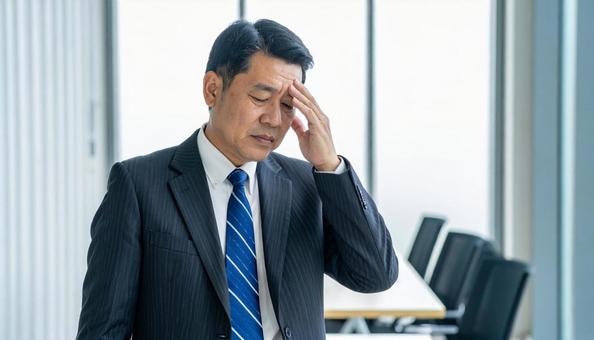 ビジネスイメージ うつむき悩む男性 ビジネスイメージ うつむき悩む男性の写真