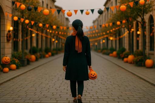 後ろ姿で街眺める女性 後ろ姿で街眺める女性の写真