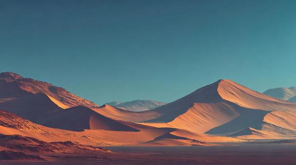 青空と広大な砂丘が広がる砂漠風景の写真