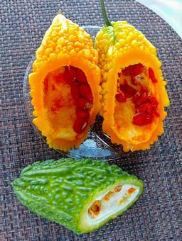 ゴーヤ ゴーヤ ゴーヤ,ゴーヤの種,野菜の写真素材