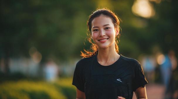 夕暮れにジョギングをする女性9 夕暮れにジョギングをする女性9の写真