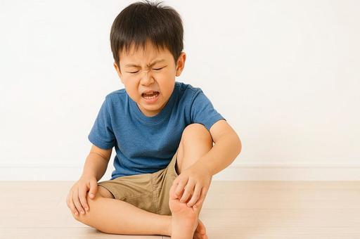 足がかゆくて泣く子供(水虫・アトピー) 足がかゆくて泣く子供(水虫・アトピー)の写真
