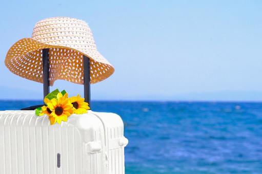 白いキャリーケースと碧い海 白いキャリーケースと碧い海 海,キャリーケース,ビーチの写真素材