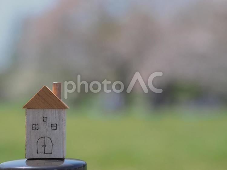 かわいい家の置き物（春のイメージ） 家,一戸建て,マイホームの写真素材