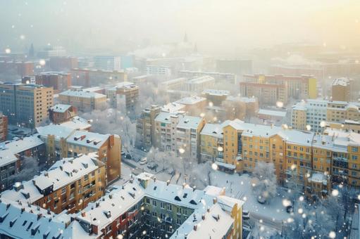 初雪の街並みの写真