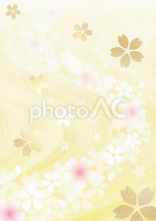 金箔の桜と流水文様風の背景　和風素材（金色）縦型 桜,金箔,春の写真素材