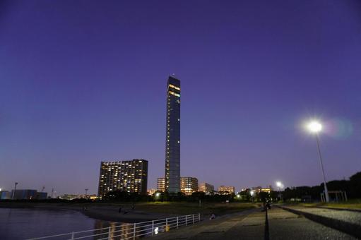 千葉ポートタワー 千葉みなと,夕景,海の写真素材