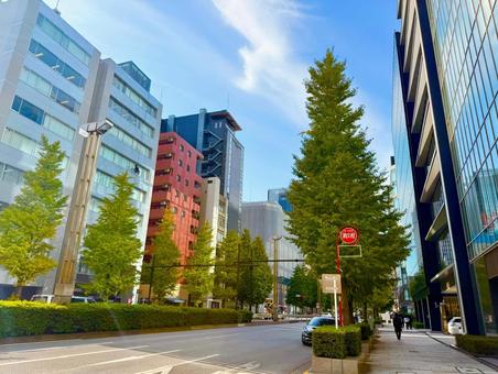 都心のオフィスビル群とストリートの写真