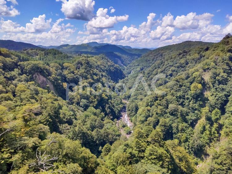 九重夢大吊橋からの風景1 吊り橋,つり橋,大分の写真素材