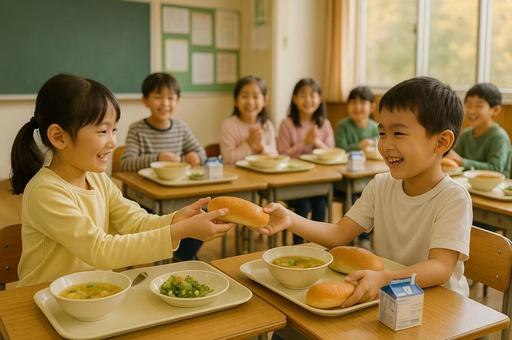 給食時物々交換しよう交渉成立 給食時物々交換しよう交渉成立の写真