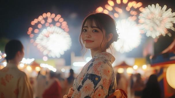 花火大会の浴衣美人 花火大会の浴衣美人の写真