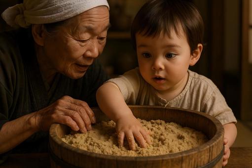 木桶の糠床体験の写真