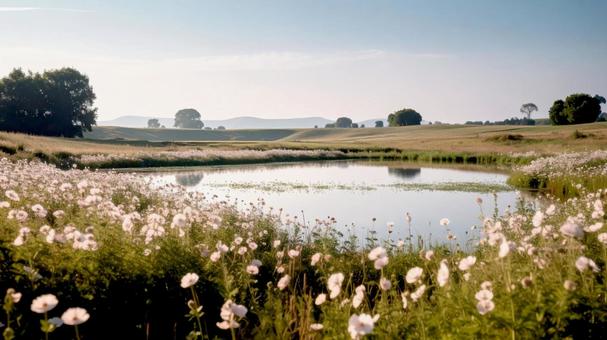 池の周りの立葵#02Ai 池の周りの立葵#02Aiの写真