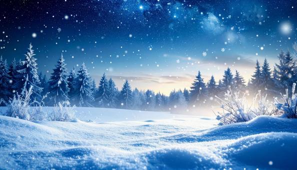 雪原と冬の星空に輝く美しい夜景 雪原と冬の星空に輝く美しい夜景の写真