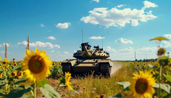 戦車とヒマワリ 戦車とヒマワリの写真