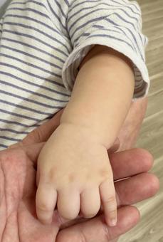 赤ちゃんの紅葉のような小さな手 赤ちゃん,手,出産の写真素材