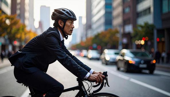 ロードバイクでサイクリングする男性 ロードバイクでサイクリングする男性の写真