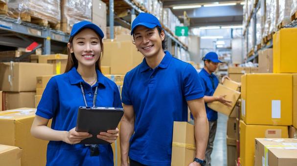 倉庫で働くスタッフたちの写真