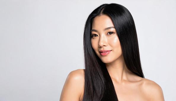 滑らかで輝く肌と艶やかな黒髪の日本人女性 滑らかで輝く肌と艶やかな黒髪の日本人女性の写真