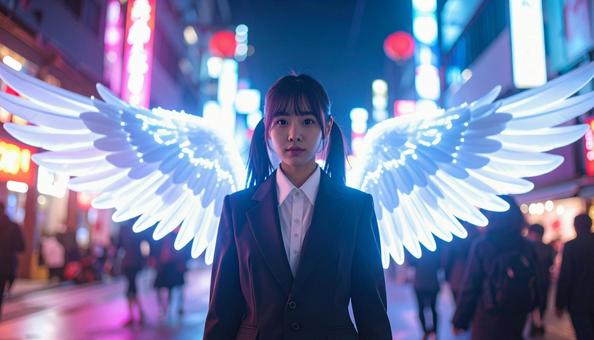 羽を伸ばしている女性01の写真