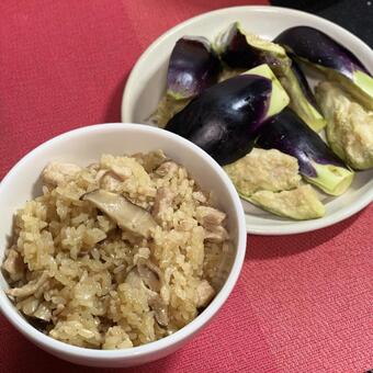 炊き込みご飯と水茄子 ご飯,炊き込みご飯,水茄子の写真素材