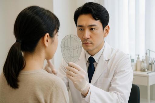 顔のバランスを確認する医師 顔のバランスを確認する医師の写真