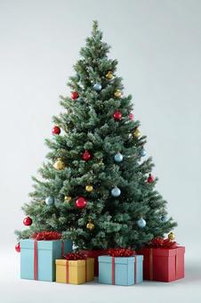 プレゼントが置いているクリスマスツリー プレゼントが置いているクリスマスツリーの写真