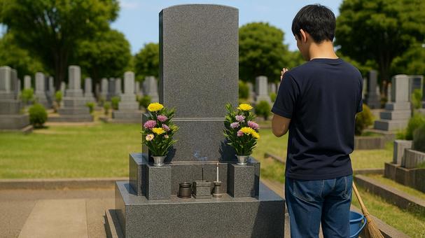墓前合掌若い男性 墓前合掌若い男性の写真