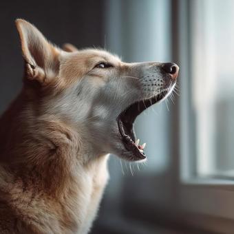 警戒する犬の横顔 警戒する犬の横顔の写真