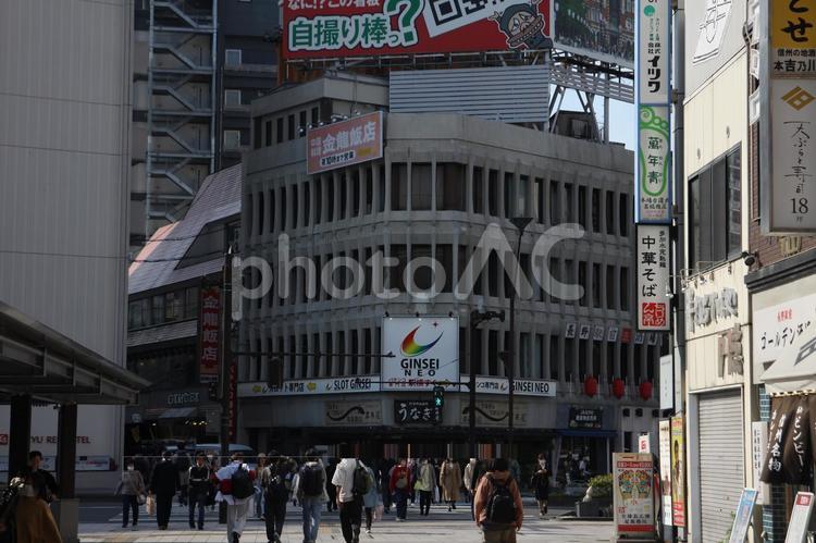 長野駅前の通行者 長野駅前,長野市,長野の写真素材