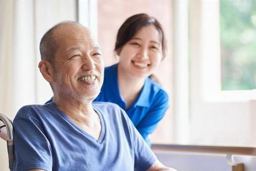 Wheelchair-riding elderly and caregivers Wheelchair-riding elderly and caregivers