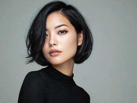 黒髪ショートヘアの日本人女性 黒髪ショートヘアの日本人女性の写真