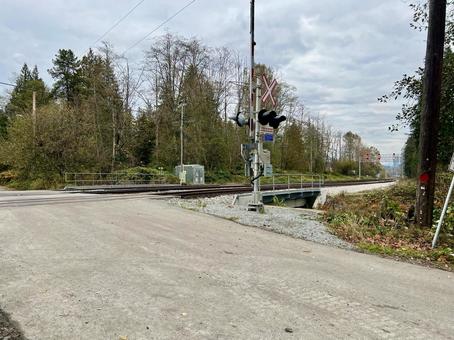 カナダの踏切 線路,踏切,北米の写真素材