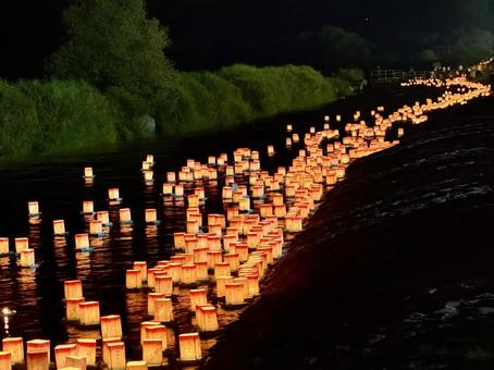 永平寺町大灯籠流しの一幕 灯籠,灯ろう,ろうそくの写真素材