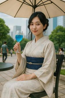 オフィス街の公園でくつろぐ オフィス街の公園でくつろぐの写真