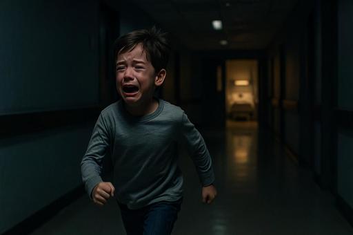 病院で泣き叫ぶ少年 病院で泣き叫ぶ少年の写真
