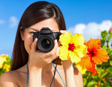 カメラ女子とハイビスカス カメラ女子とハイビスカスの写真