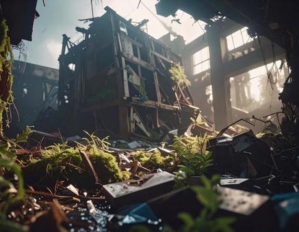 植物の侵食が進む壊れた廃墟 植物の侵食が進む壊れた廃墟の写真