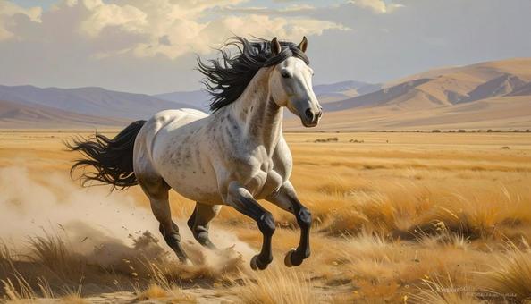 草原を駆ける馬 2026年の干支午年 草原を駆ける馬 2026年の干支午年の写真