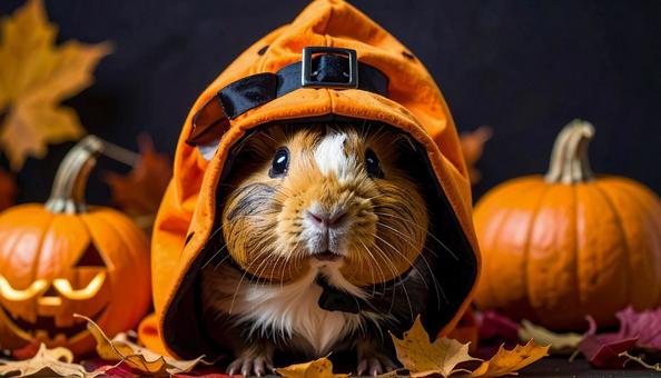 ハロウインコスプレをした可愛いモルモット ハロウインコスプレをした可愛いモルモットの写真