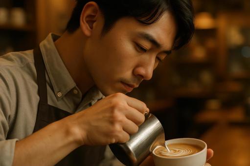 バリスタの横顔 バリスタの横顔の写真